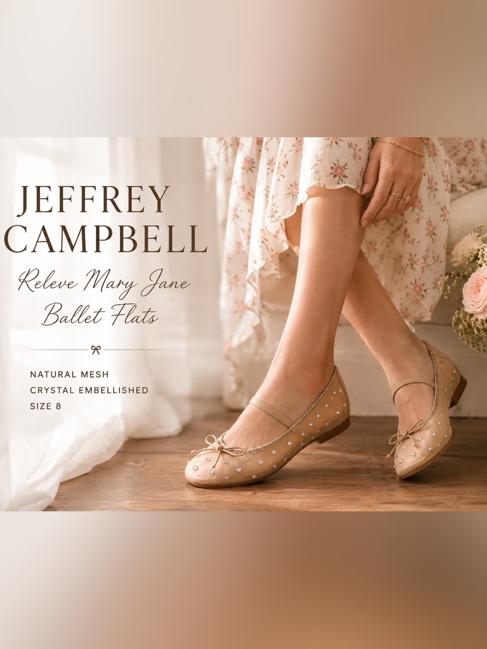 Jeffrey Campbell Releve Crystal Mesh Mary Jane Ballet Flats Nude Size 8